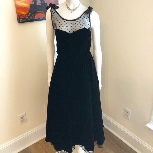 Vintage Janet Russo NY Black Velvet midi Cocktail Holiday Dress - Picture 1 of 6